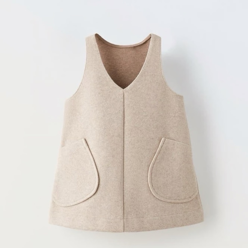 Zara Beige Sleeveless Tunic Dress with Big Pockets